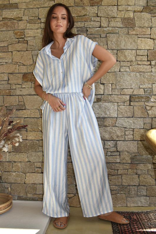 Mallow Stripe Cap Sleeve Shirt Baby Blue /40=